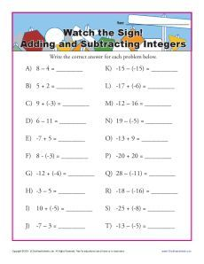 beginner integers worksheet google doc